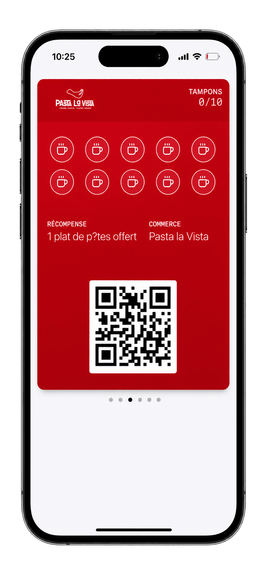 Carte de fidélité Pasta La Vista présentée dans Apple Wallet sur iPhone