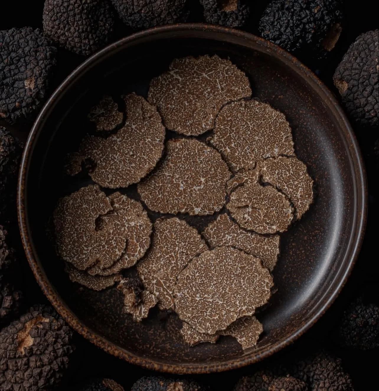 Tranches de truffe noire fraîche utilisées dans la sauce Champignons Truffés